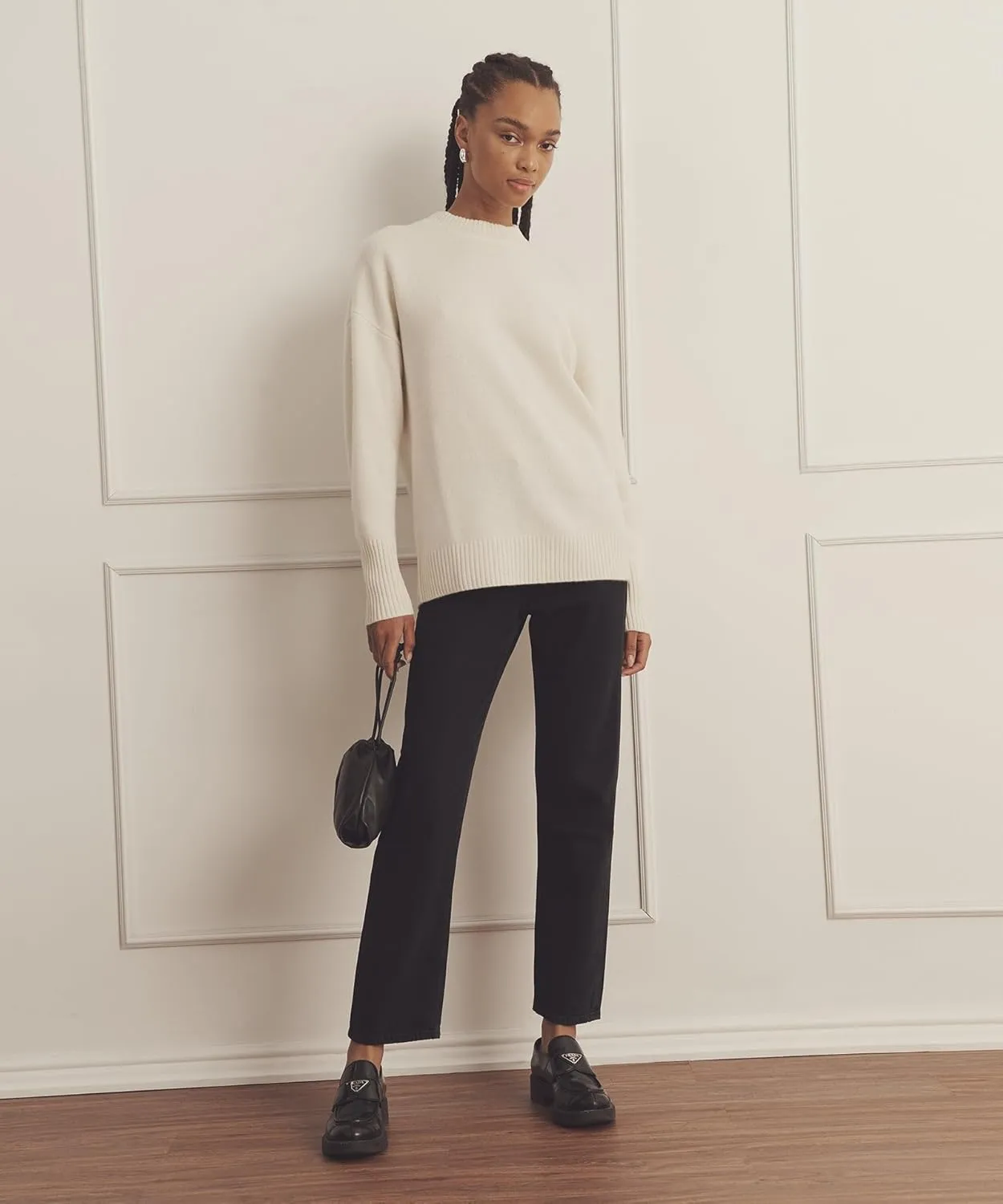 Womens Luxe Cashmere Oversized Crewneck Sweater