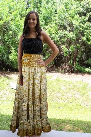 Women's Skirt  Gold printed Beach Long Skirt Patchwork Boho Skirts S/M