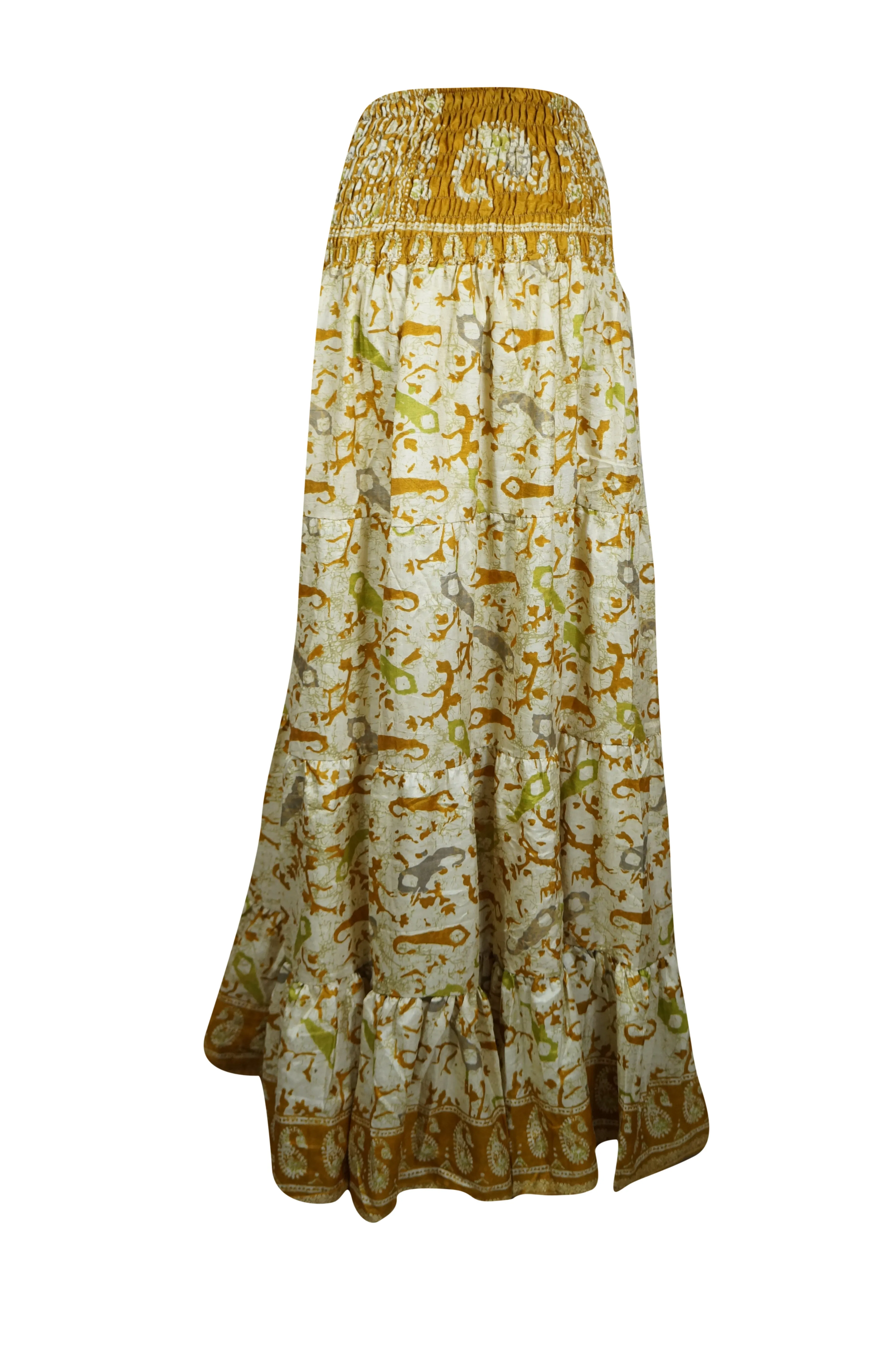 Women's Skirt  Gold printed Beach Long Skirt Patchwork Boho Skirts S/M