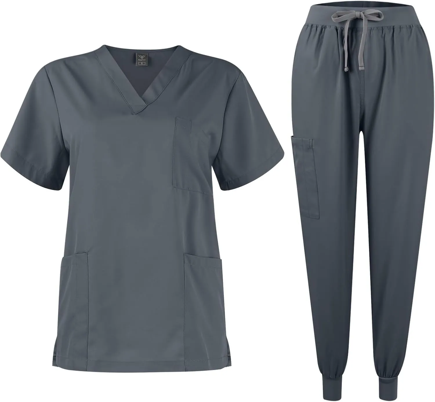 Women's V-Neck Stretch Fit Scrub Top & Jogger Scrubs Pants Multi Pocket Medical Nurse Uniforms Set
