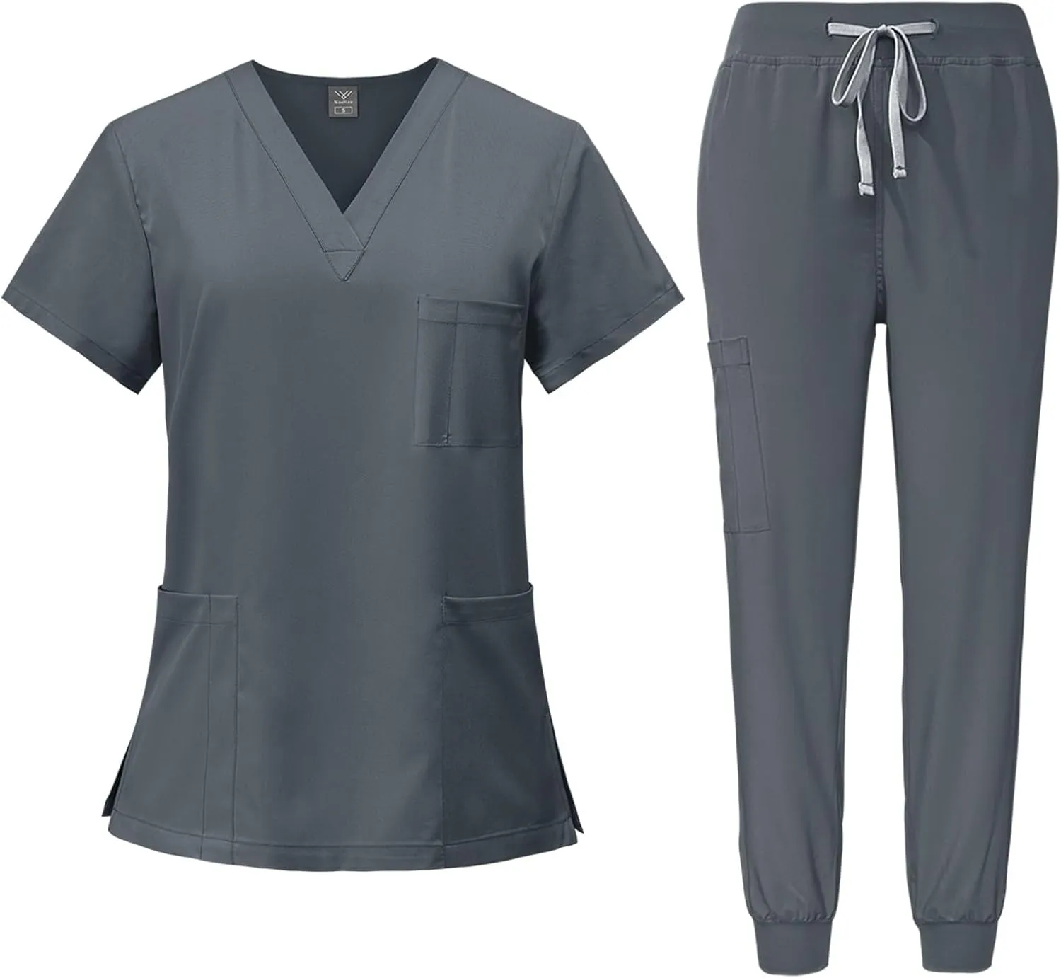 Women's V-Neck Stretch Fit Scrub Top & Jogger Scrubs Pants Multi Pocket Medical Nurse Uniforms Set