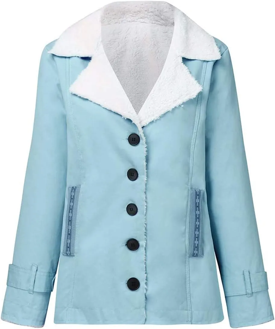 Women's Winter Warm Coats Fuzzy Fleece Sherpa Jackets Button Down Pullover Tops Casual Loose Outwear with Pockets