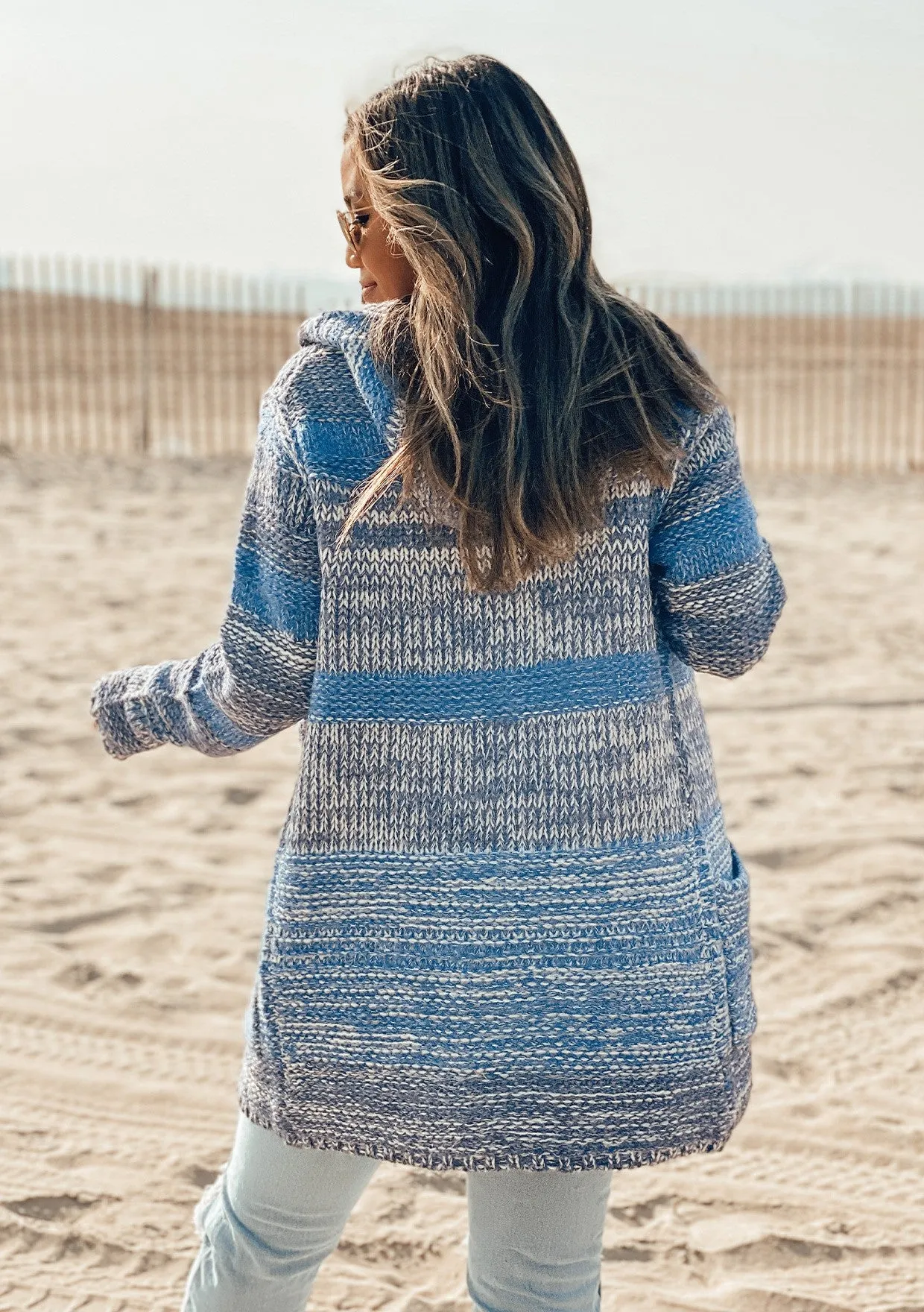 Wool Blend Marled Knit Striated Sweater