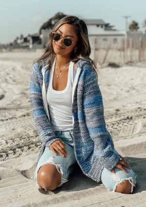 Wool Blend Marled Knit Striated Sweater