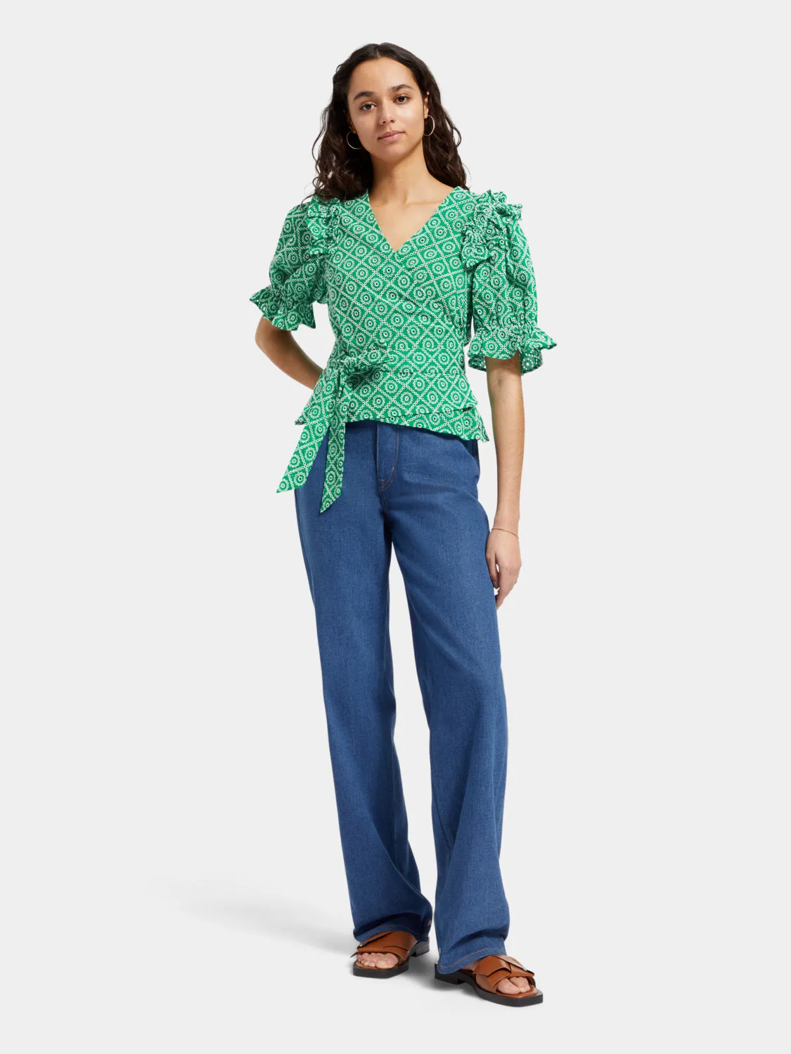 Wrap top with broderie anglaise