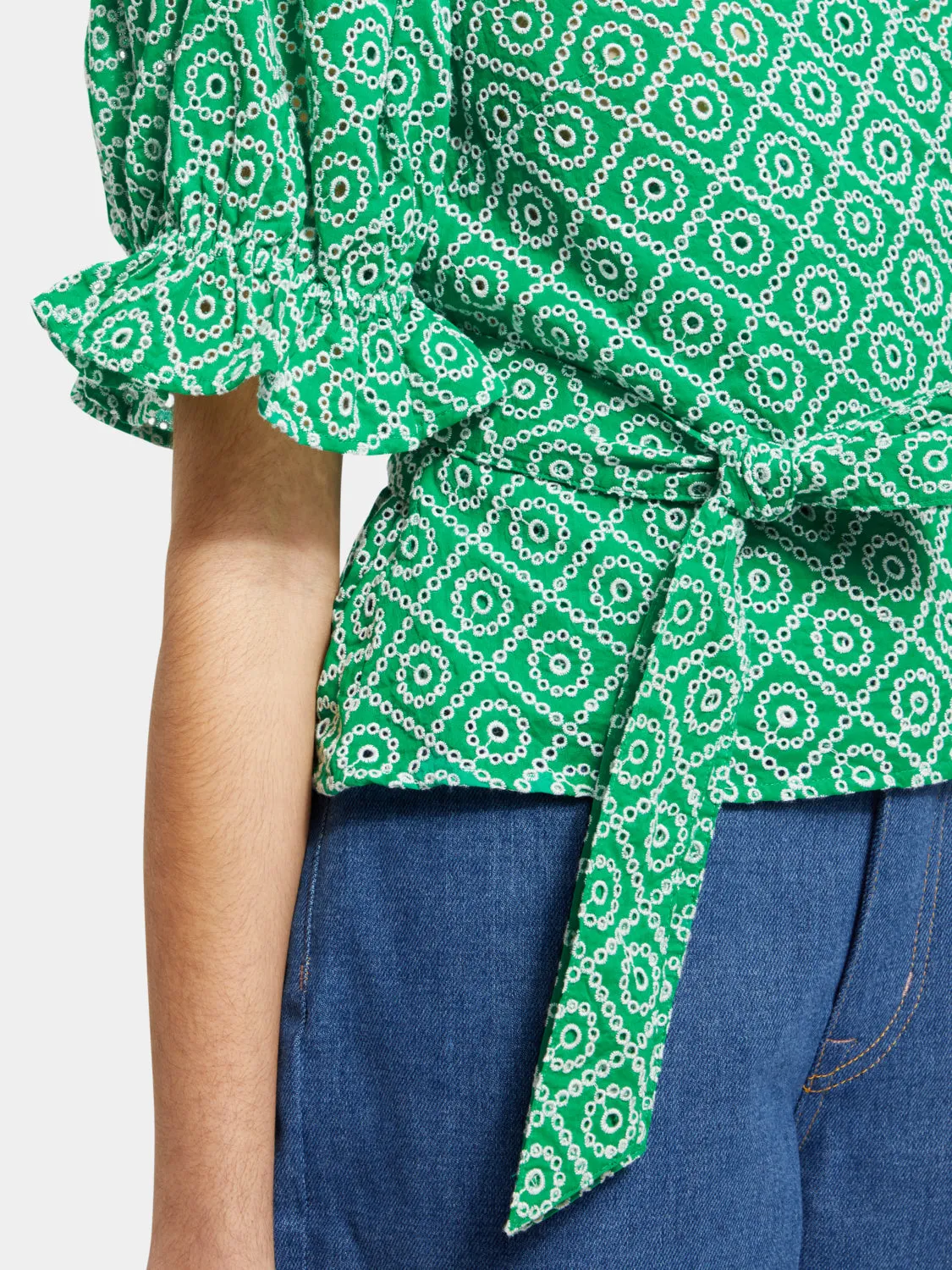 Wrap top with broderie anglaise