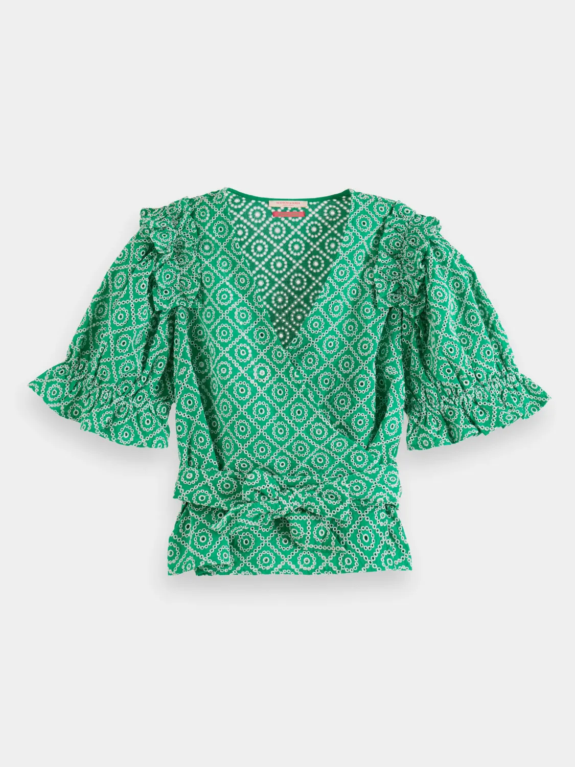 Wrap top with broderie anglaise