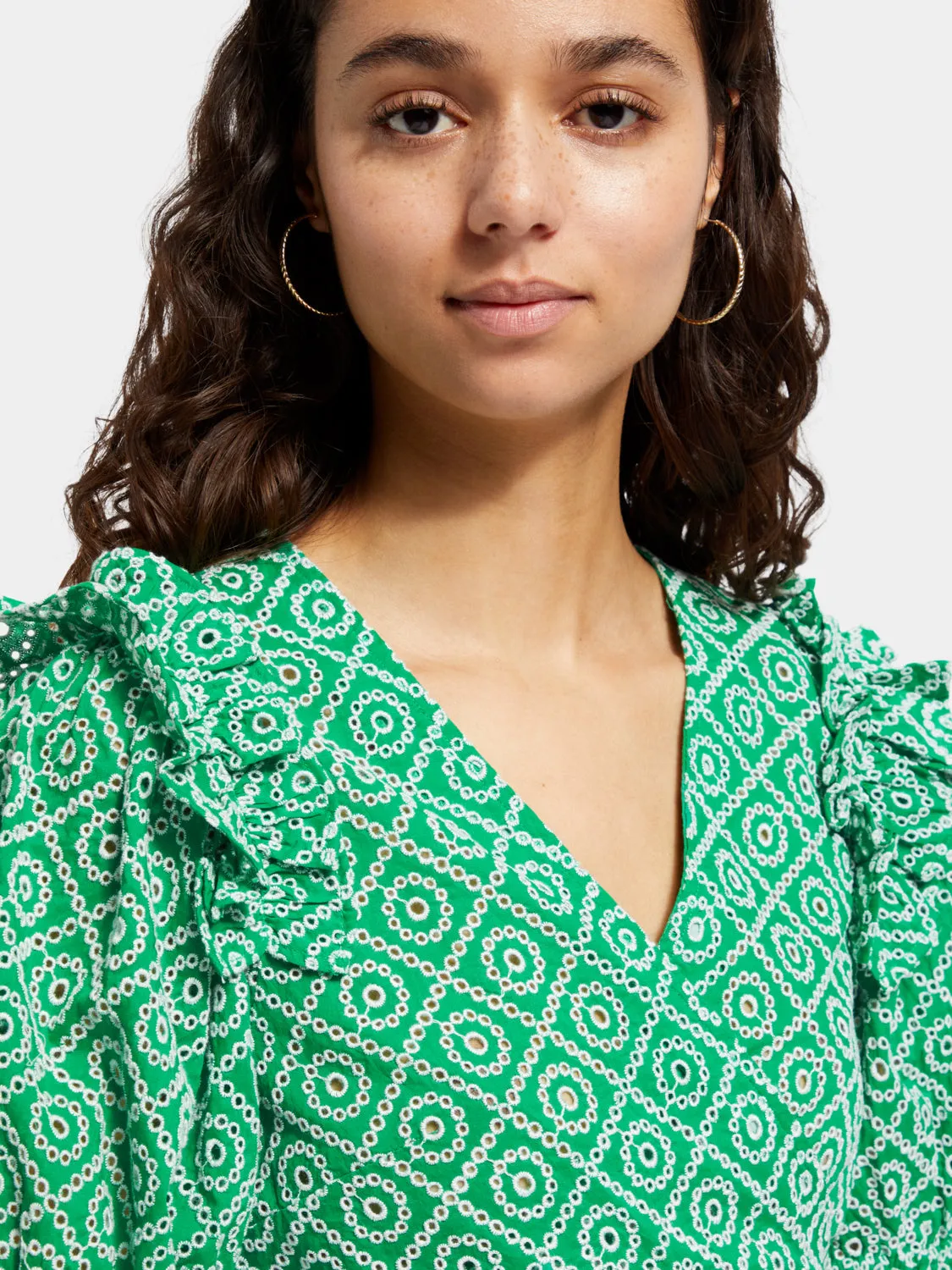 Wrap top with broderie anglaise