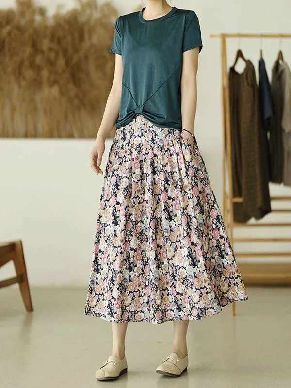 xakxx Original Floral Cotton-Blend A-Line Skirt