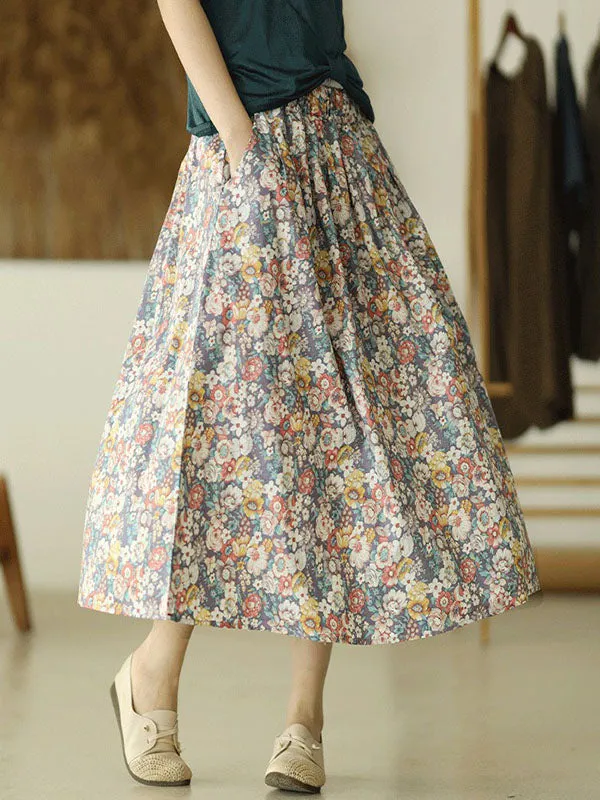 xakxx Original Floral Cotton-Blend A-Line Skirt
