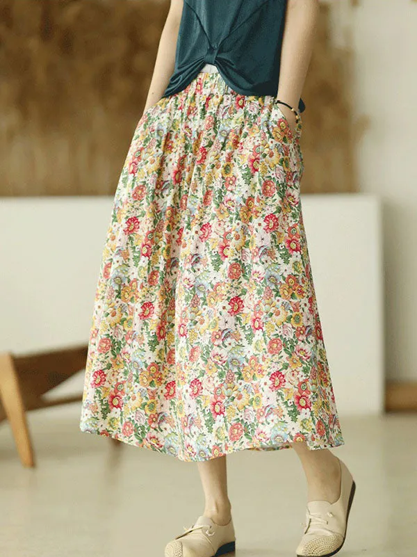 xakxx Original Floral Cotton-Blend A-Line Skirt
