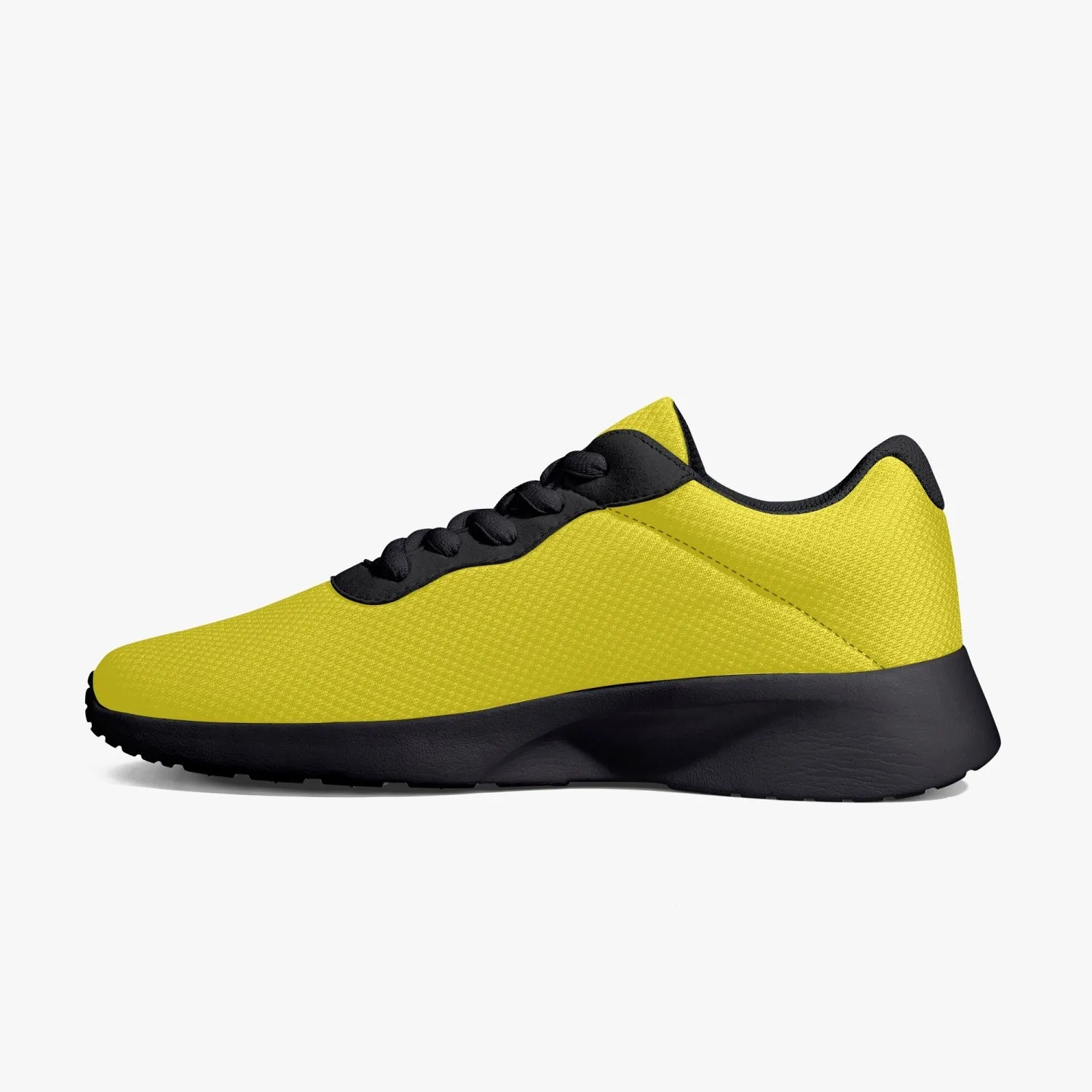 Yellow Color Best Running Shoes, Soft Solid Yellow Color Best Lifestyle Unisex Casual Designer Mesh Running Shoes With Black Soles
