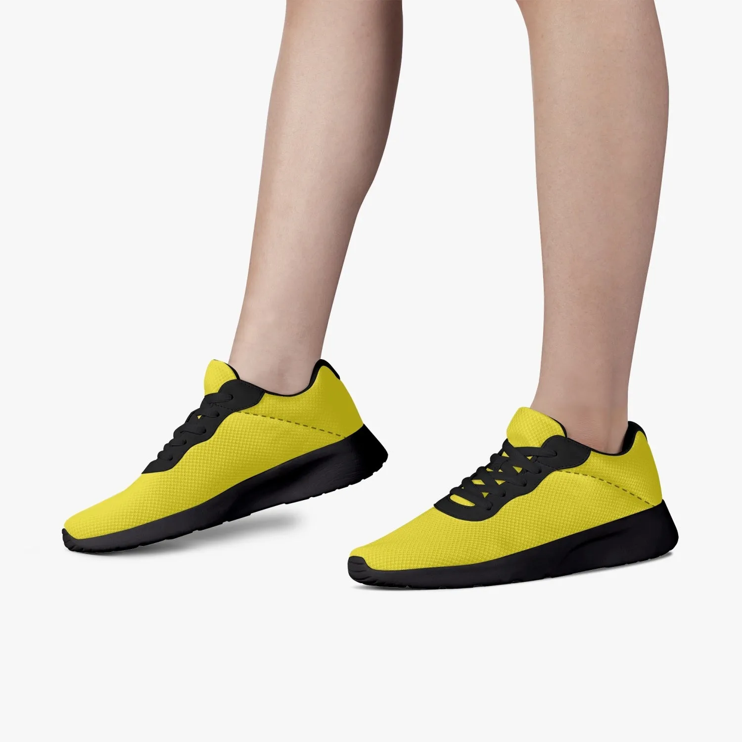Yellow Color Best Running Shoes, Soft Solid Yellow Color Best Lifestyle Unisex Casual Designer Mesh Running Shoes With Black Soles