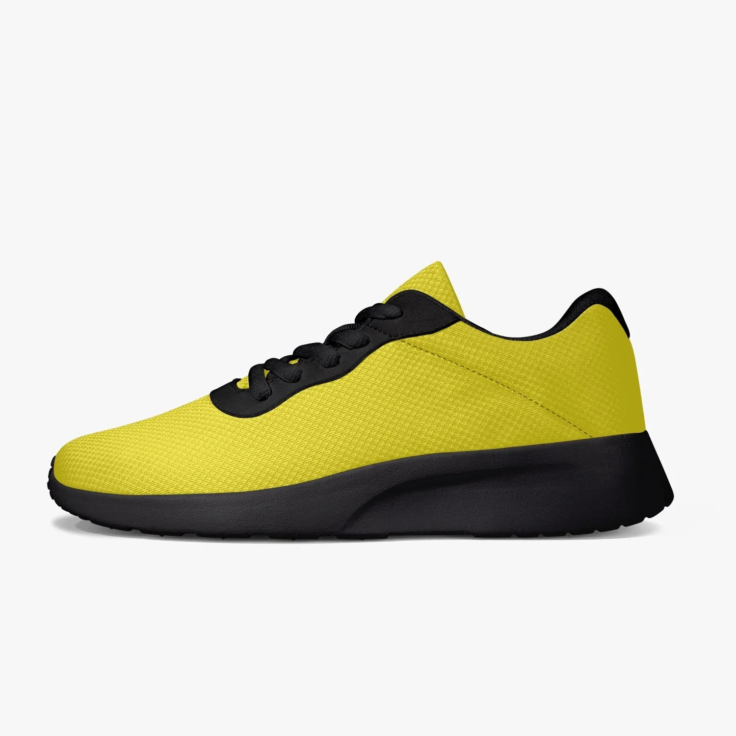 Yellow Color Best Running Shoes, Soft Solid Yellow Color Best Lifestyle Unisex Casual Designer Mesh Running Shoes With Black Soles