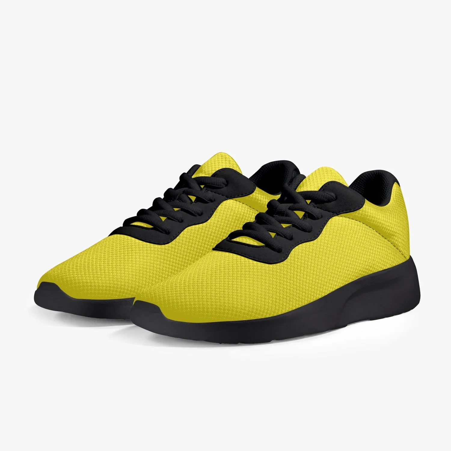 Yellow Color Best Running Shoes, Soft Solid Yellow Color Best Lifestyle Unisex Casual Designer Mesh Running Shoes With Black Soles