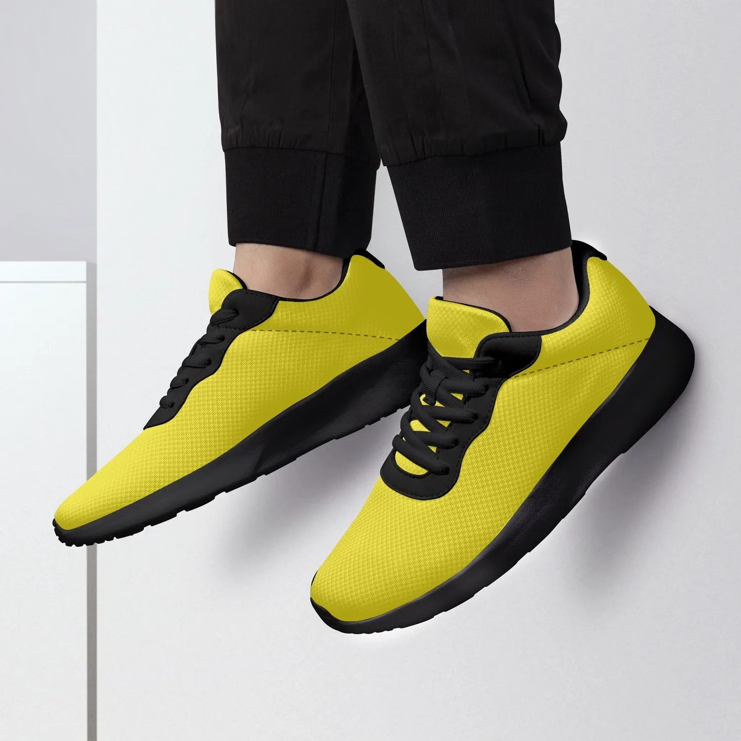 Yellow Color Best Running Shoes, Soft Solid Yellow Color Best Lifestyle Unisex Casual Designer Mesh Running Shoes With Black Soles