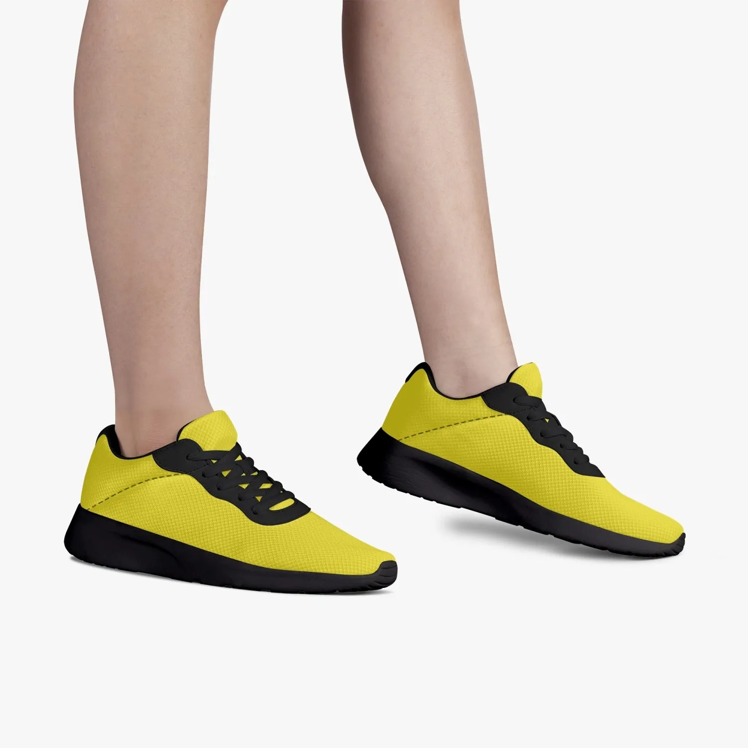 Yellow Color Best Running Shoes, Soft Solid Yellow Color Best Lifestyle Unisex Casual Designer Mesh Running Shoes With Black Soles
