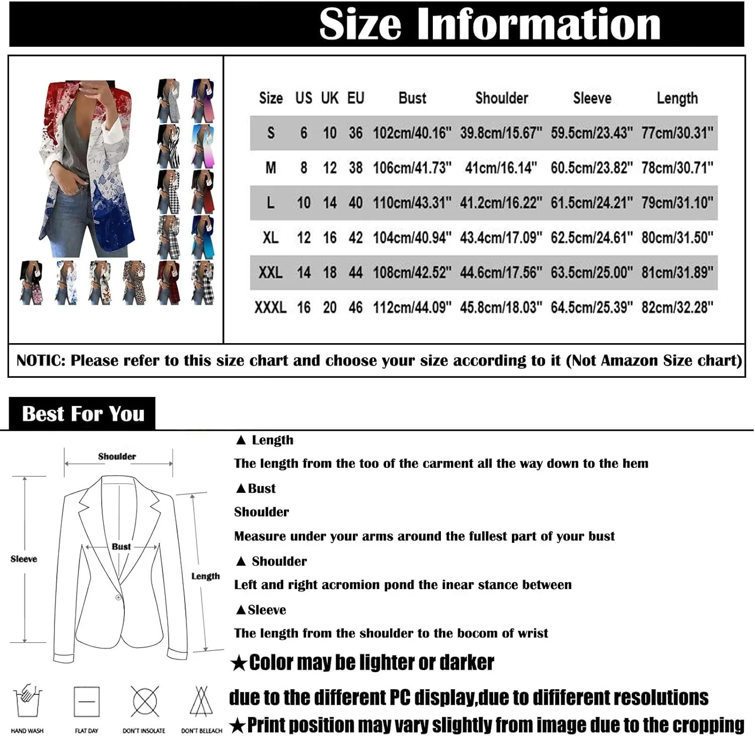 ZEFOTIM Women Blazer Fitted Fashion Plus Size Floral/Striped Coat Trendy Business 2024 Blazer