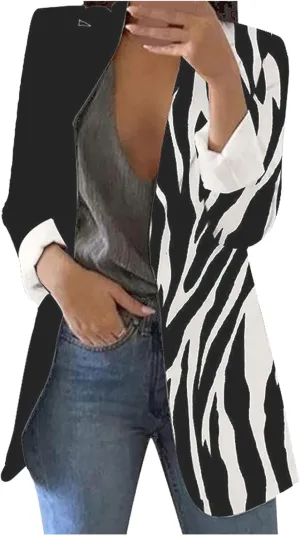 ZEFOTIM Women Blazer Fitted Fashion Plus Size Floral/Striped Coat Trendy Business 2024 Blazer