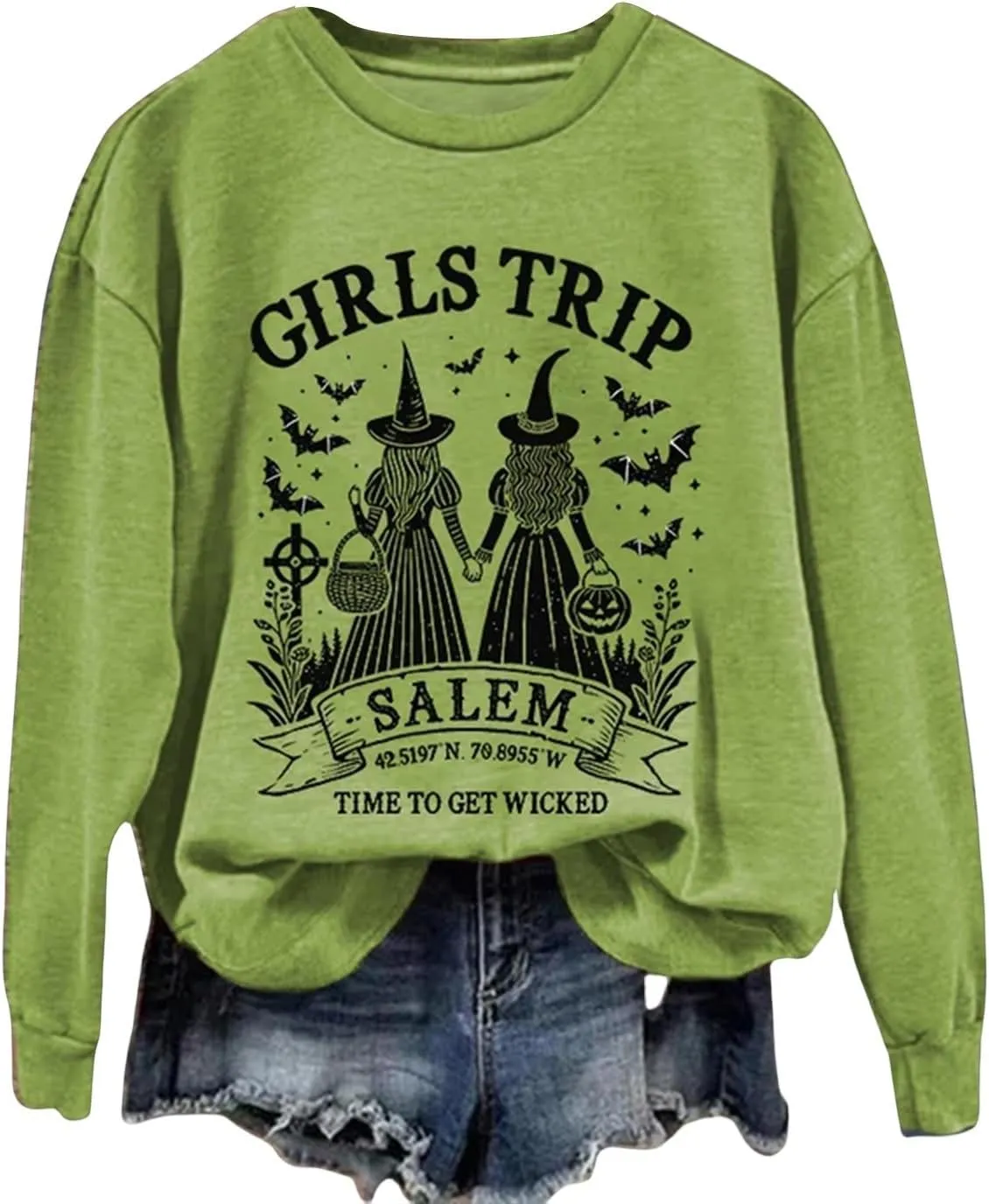 ZYXTIM Halloween Pullover Tops for Women Girls Trip Time to Get Wicked Letter Graphic Scary Printed Sweatshirts Holiday Tees