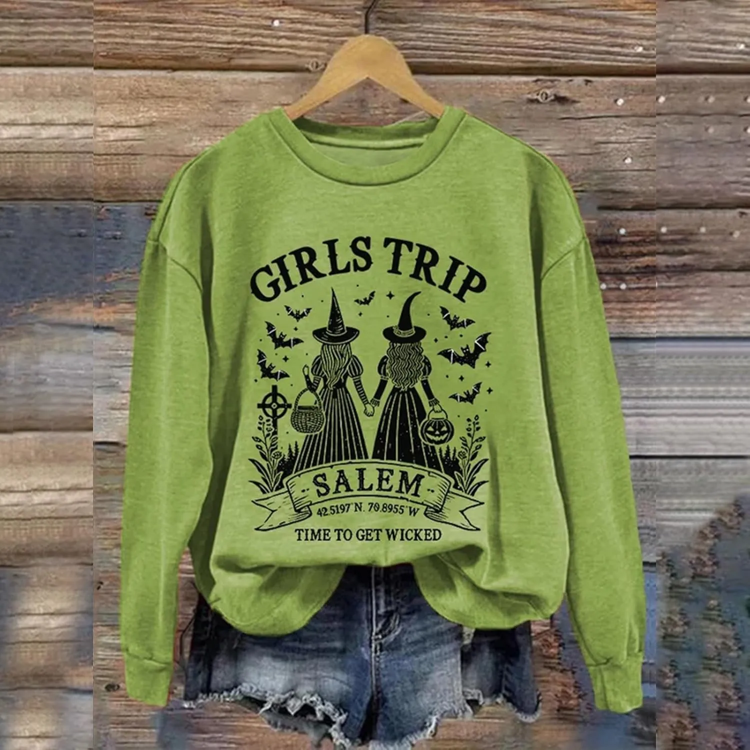 ZYXTIM Halloween Pullover Tops for Women Girls Trip Time to Get Wicked Letter Graphic Scary Printed Sweatshirts Holiday Tees