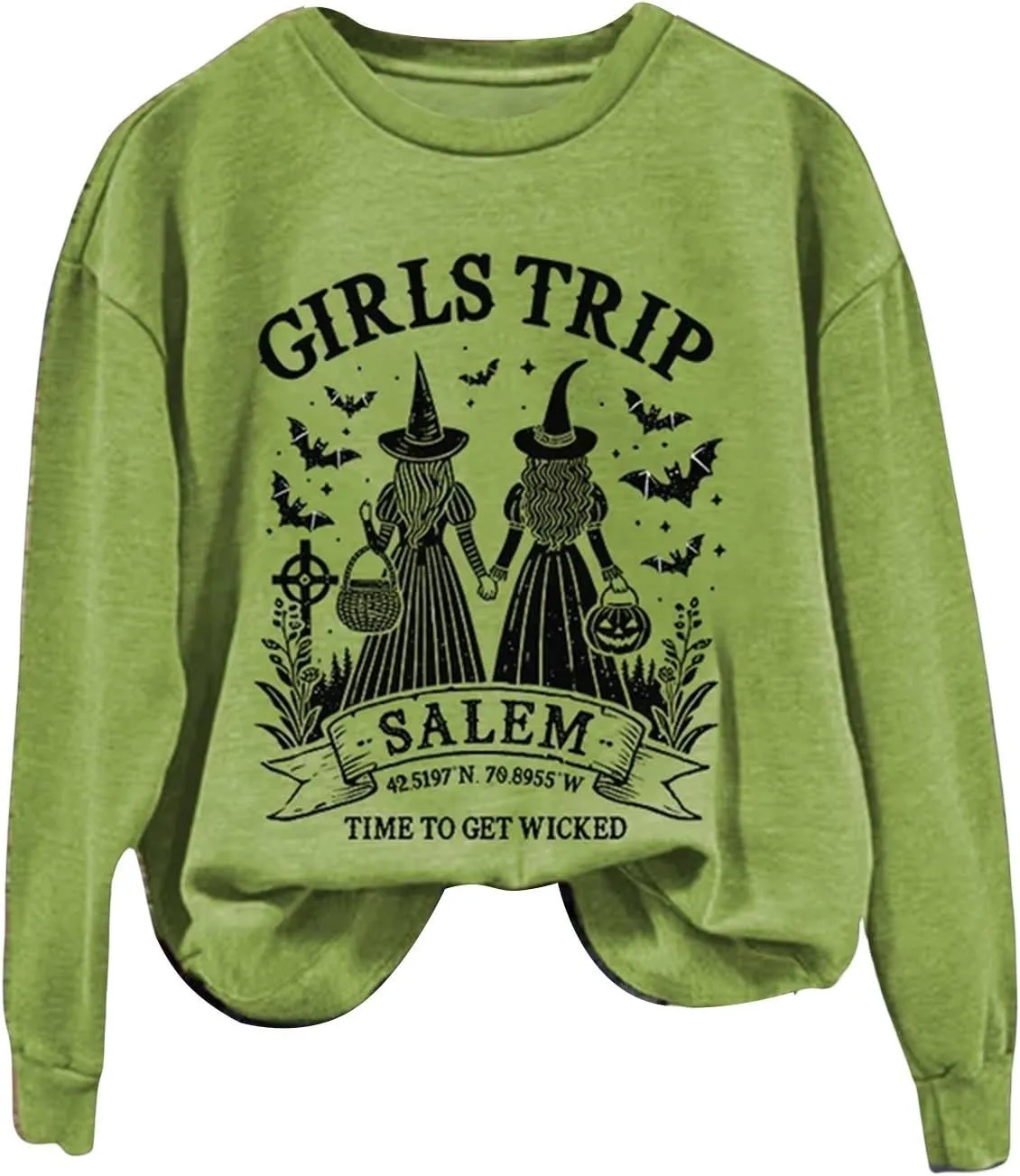 ZYXTIM Halloween Pullover Tops for Women Girls Trip Time to Get Wicked Letter Graphic Scary Printed Sweatshirts Holiday Tees