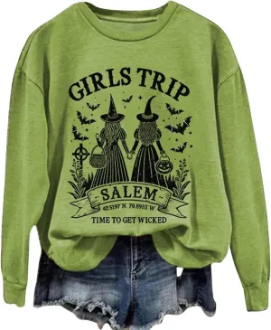ZYXTIM Halloween Pullover Tops for Women Girls Trip Time to Get Wicked Letter Graphic Scary Printed Sweatshirts Holiday Tees